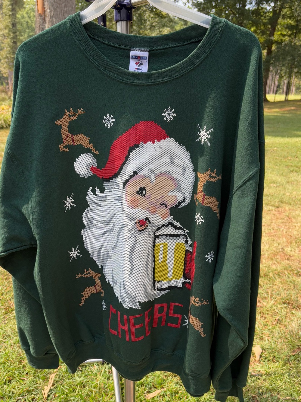 Jerzees Dark Green Santa 'Cheers' Holiday Sweatshirt Womenâs Size XL